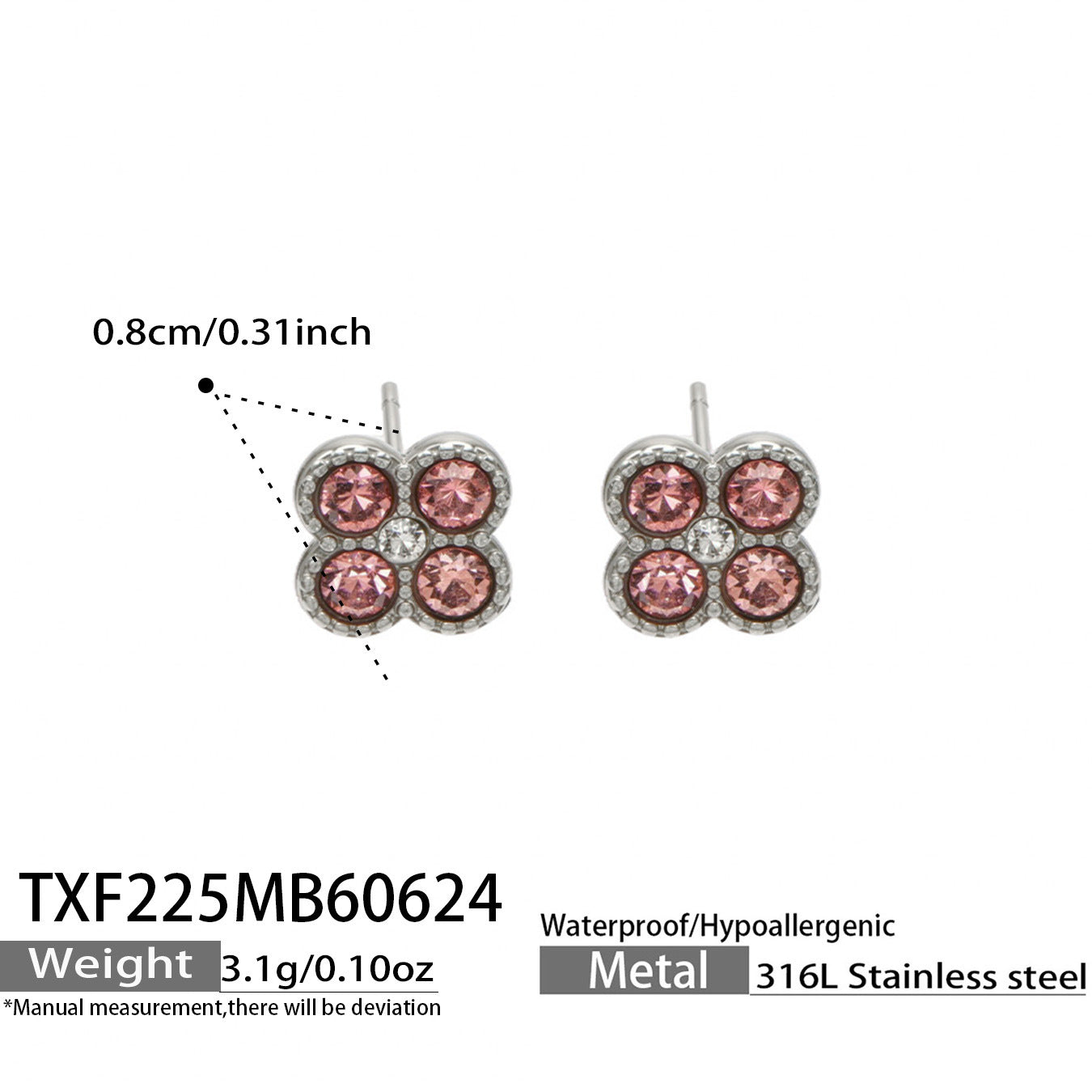 TXF225 gold tone grey clover zircon earrings product image for 316L stainless steel jewelry wholesale