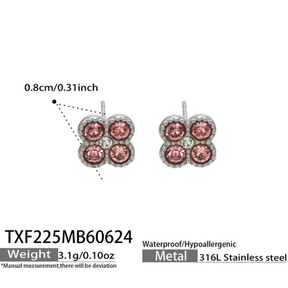 TXF225 gold tone grey clover zircon earrings product image for 316L stainless steel jewelry wholesale