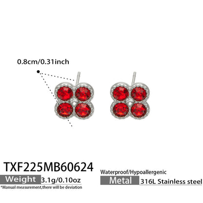 TXF225 gold tone pink clover zircon earrings product image for 316L stainless steel jewelry wholesale