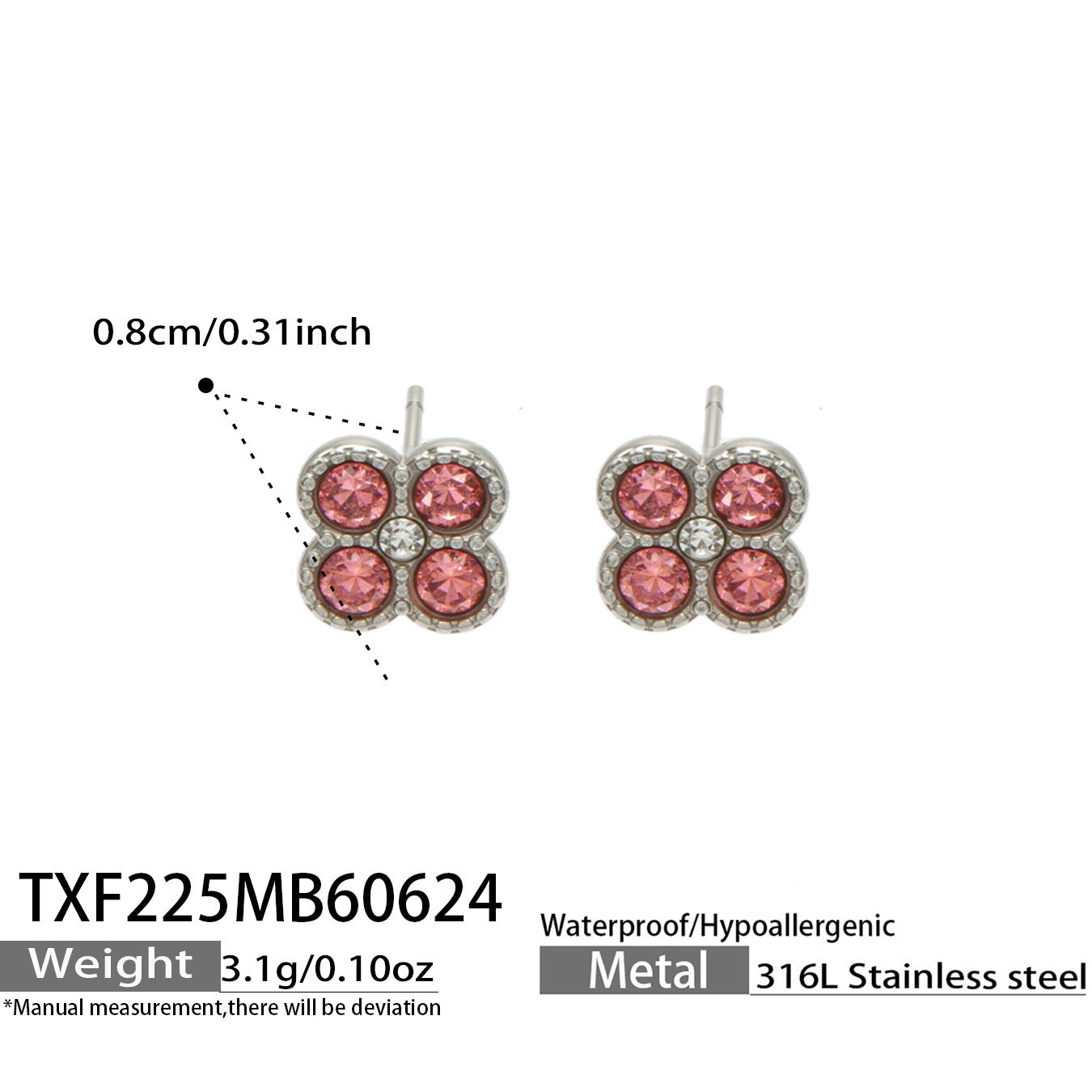TXF225 gold tone red clover zircon earrings product image for 316L stainless steel jewelry wholesale