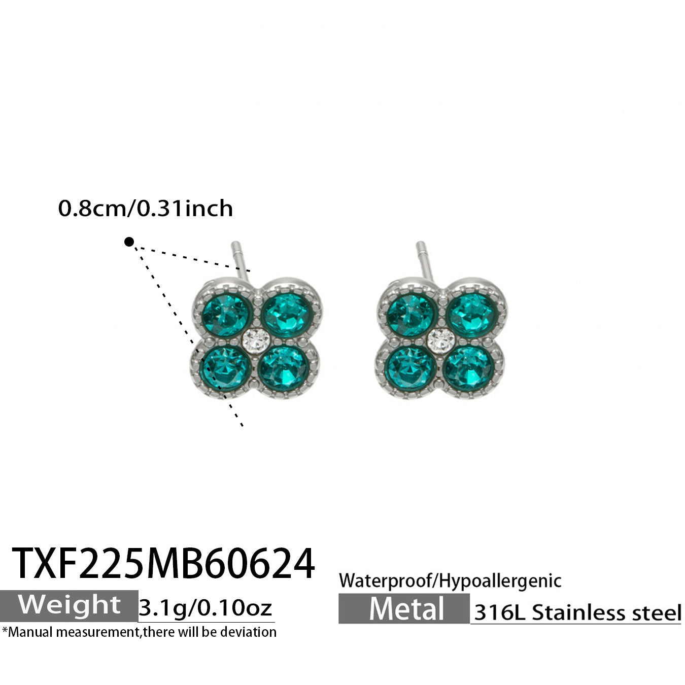 TXF225 gold tone blue clover zircon earrings product image for 316L stainless steel jewelry wholesale