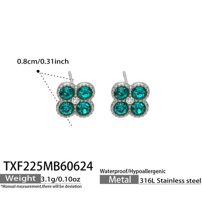 TXF225 gold tone blue clover zircon earrings product image for 316L stainless steel jewelry wholesale