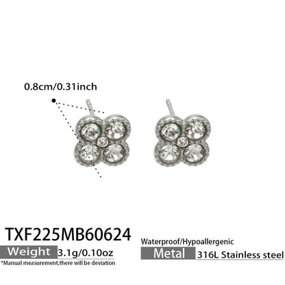 TXF225 gold tone sapphire blue clover zircon earrings product image for 316L stainless steel jewelry wholesale