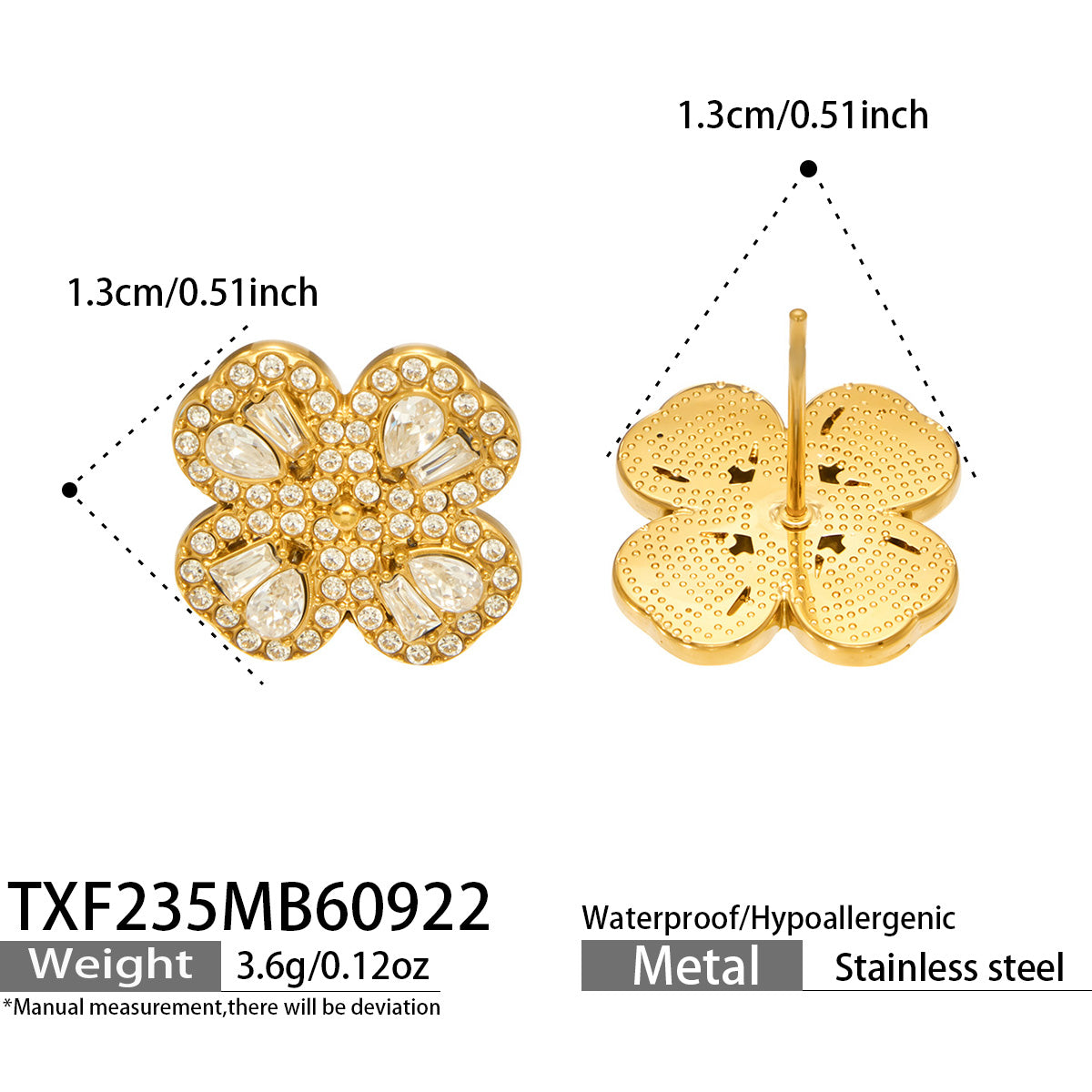 TXF235 four-petal flower zircon stud earrings size and product details