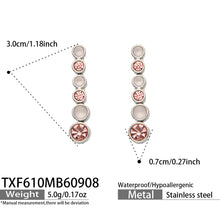 TXF610 pink zircon steel-tone earrings size details, 3 x 0.7 cm