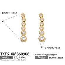 TXF610 white zircon gold-tone earrings size details, 3 x 0.7 cm