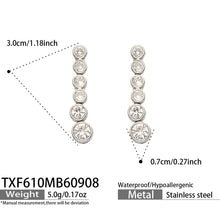 TXF610 white zircon steel-tone earrings size details, 3 x 0.7 cm