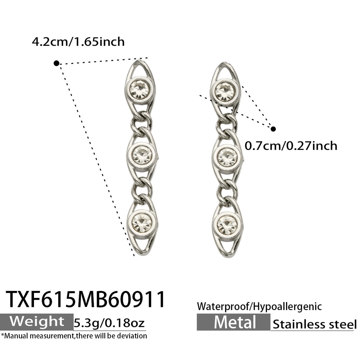 TXF615 white zircon steel earrings size details