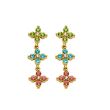 Gold Tone four-petal flower drop earrings with multicolor zircon stones, TXF617
