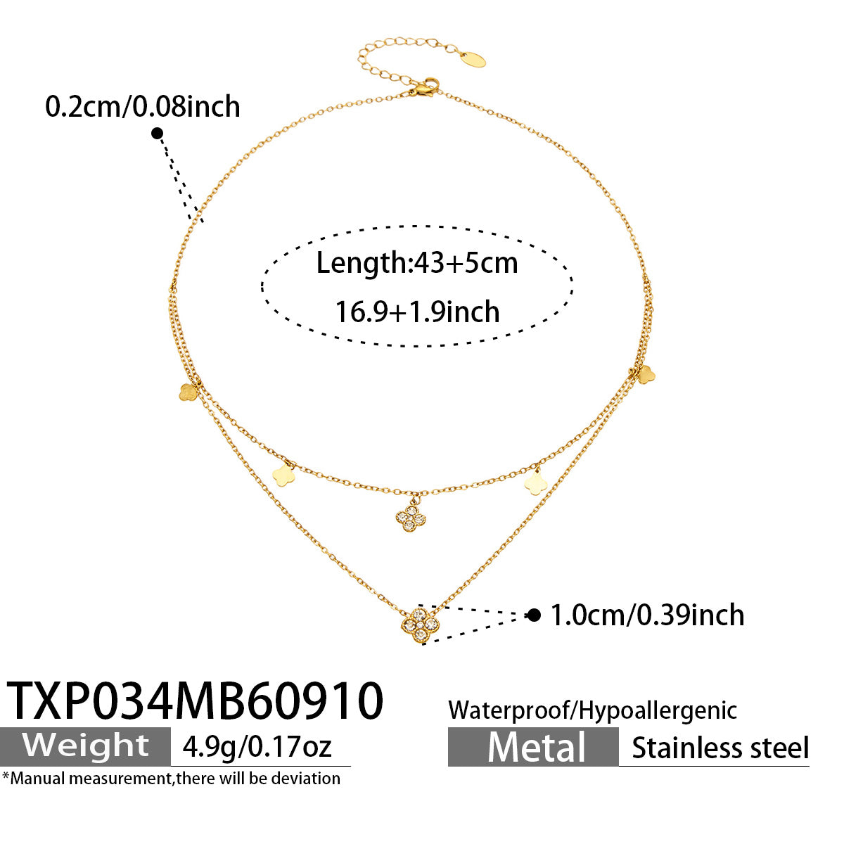 TXP034 gold layered zircon flower necklace size details