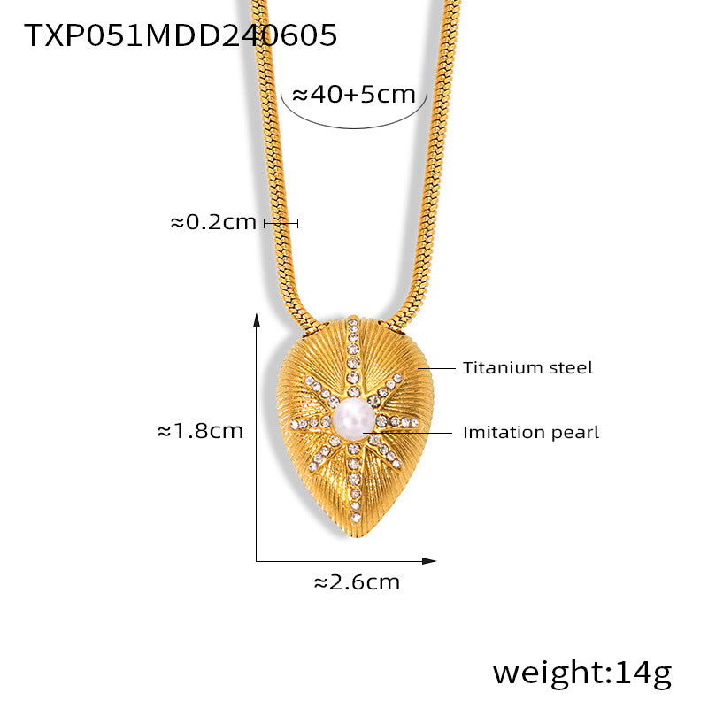 Wholesale TXP051MDD240605 Gold Plated Titanium Steel Teardrop Star Necklace - Imitation Pearl, Zircon Inlaid, Waterproof & Tarnish Resistant