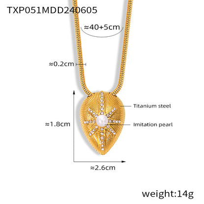 Wholesale TXP051MDD240605 Gold Plated Titanium Steel Teardrop Star Necklace - Imitation Pearl, Zircon Inlaid, Waterproof & Tarnish Resistant
