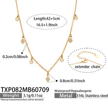 TXP082 diamond zircon charm necklace size card with 42+5cm adjustable chain in 316L stainless steel