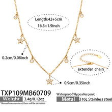 TXP109 flower zircon charm necklace size card with 42+5cm adjustable chain and 18K PVD gold finish