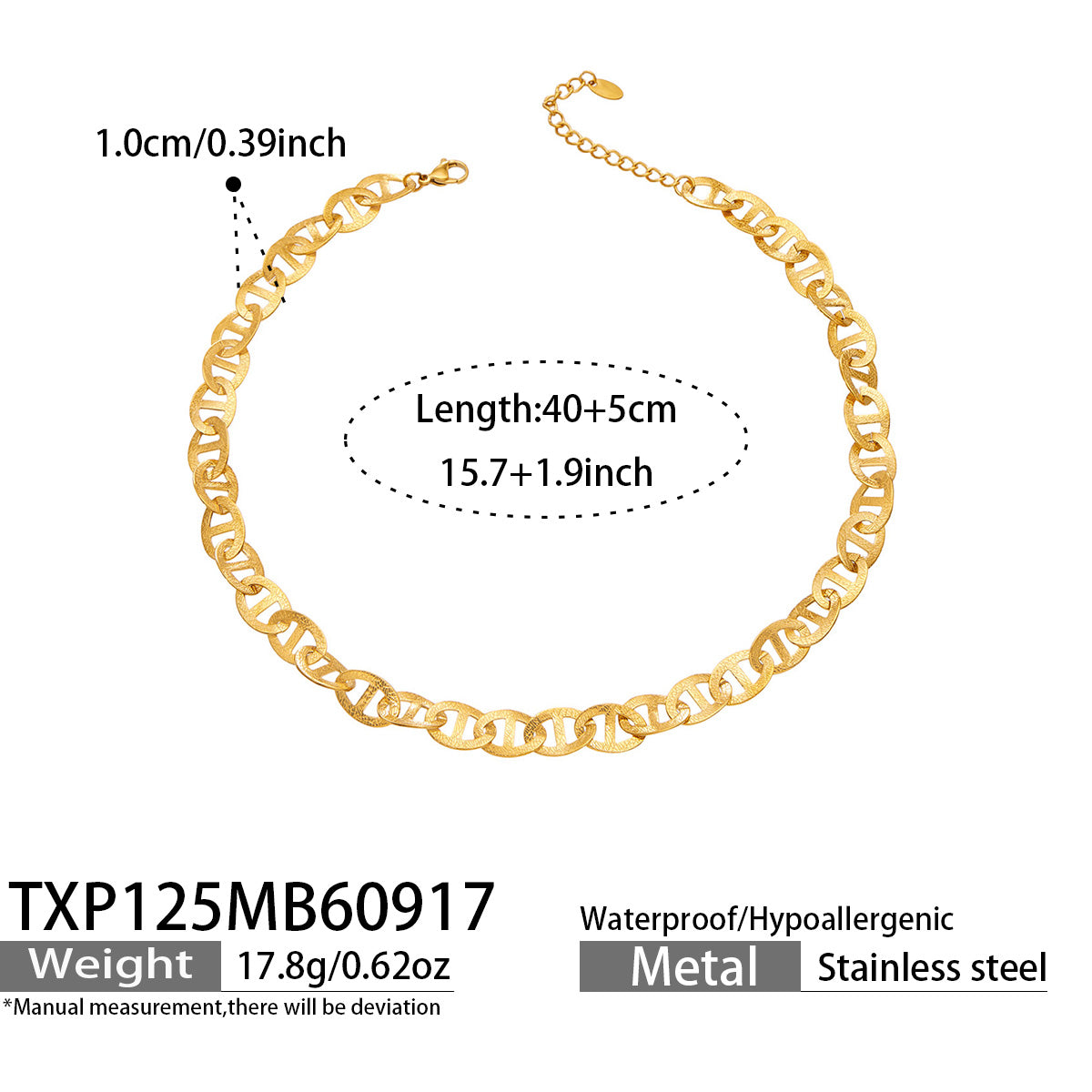 TXP125 mariner chain necklace 40+5 cm size details