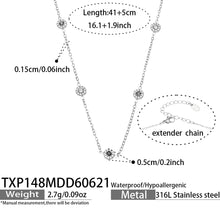 TXP148 black cubic zirconia steel-tone station necklace 41 plus 5 cm size guide