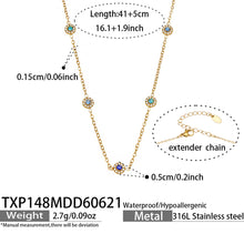 TXP148 blue cubic zirconia gold station necklace 41 plus 5 cm size guide