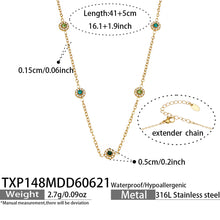 TXP148 green cubic zirconia gold station necklace 41 plus 5 cm size guide