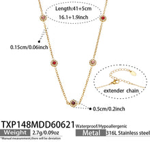 TXP148 red cubic zirconia gold station necklace 41 plus 5 cm size guide