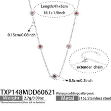 TXP148 red cubic zirconia steel-tone station necklace 41 plus 5 cm size guide