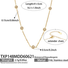 TXP148 white cubic zirconia gold station necklace 41 plus 5 cm size guide