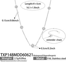 TXP148 white cubic zirconia steel-tone station necklace 41 plus 5 cm size guide