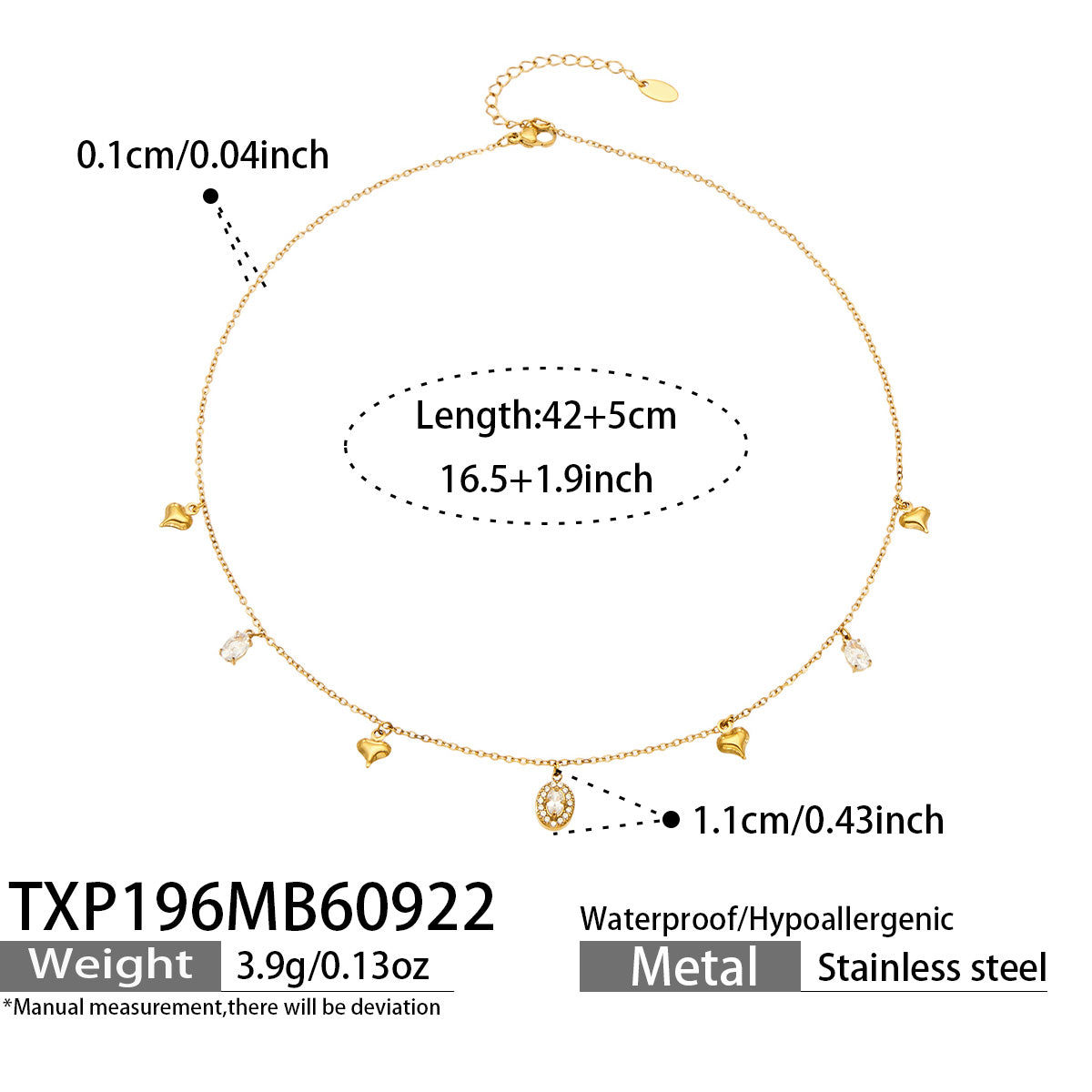 TXP196 oval zircon charm necklace 42+5 cm size and product details
