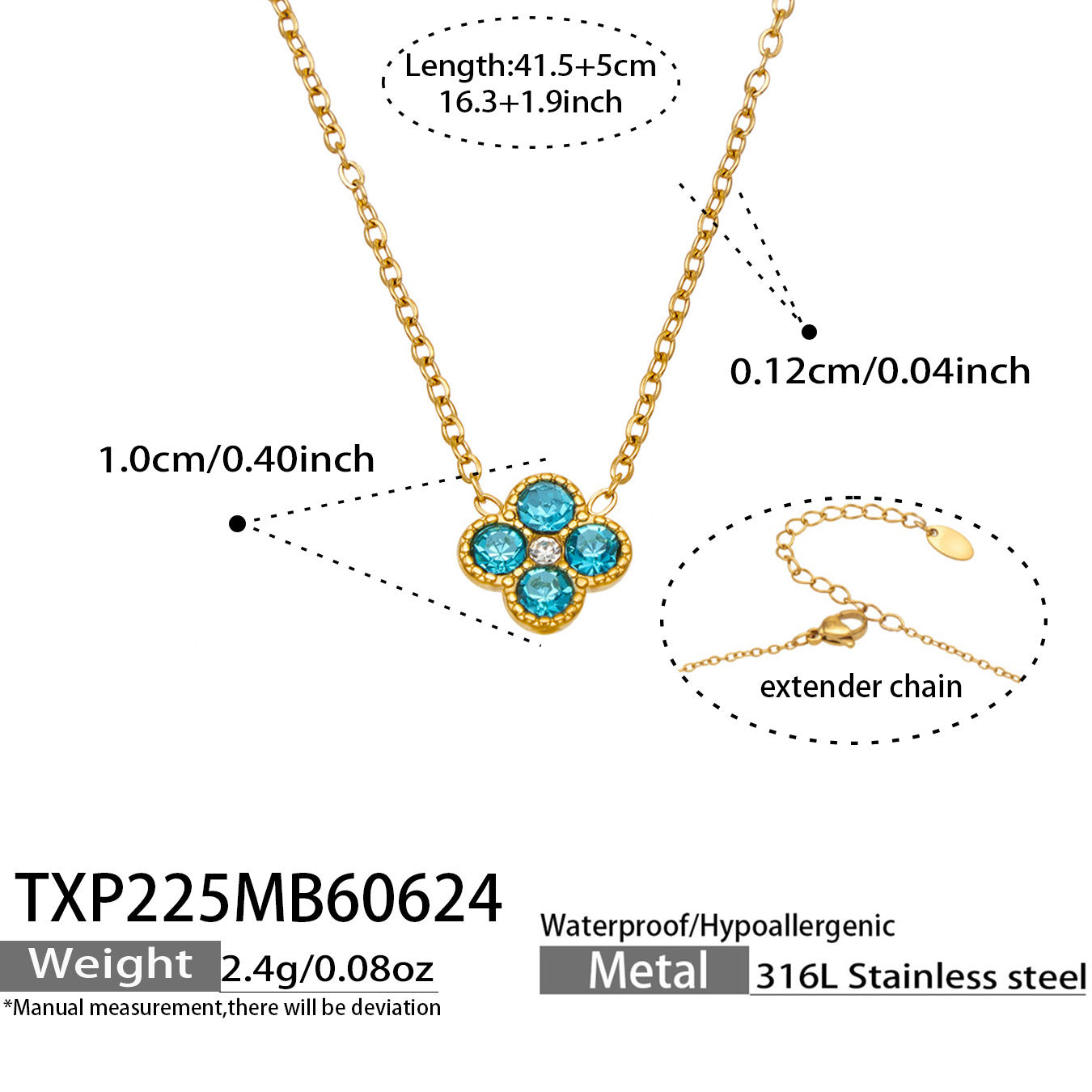 TXF225 gold tone white clover zircon earrings product image for 316L stainless steel jewelry wholesale