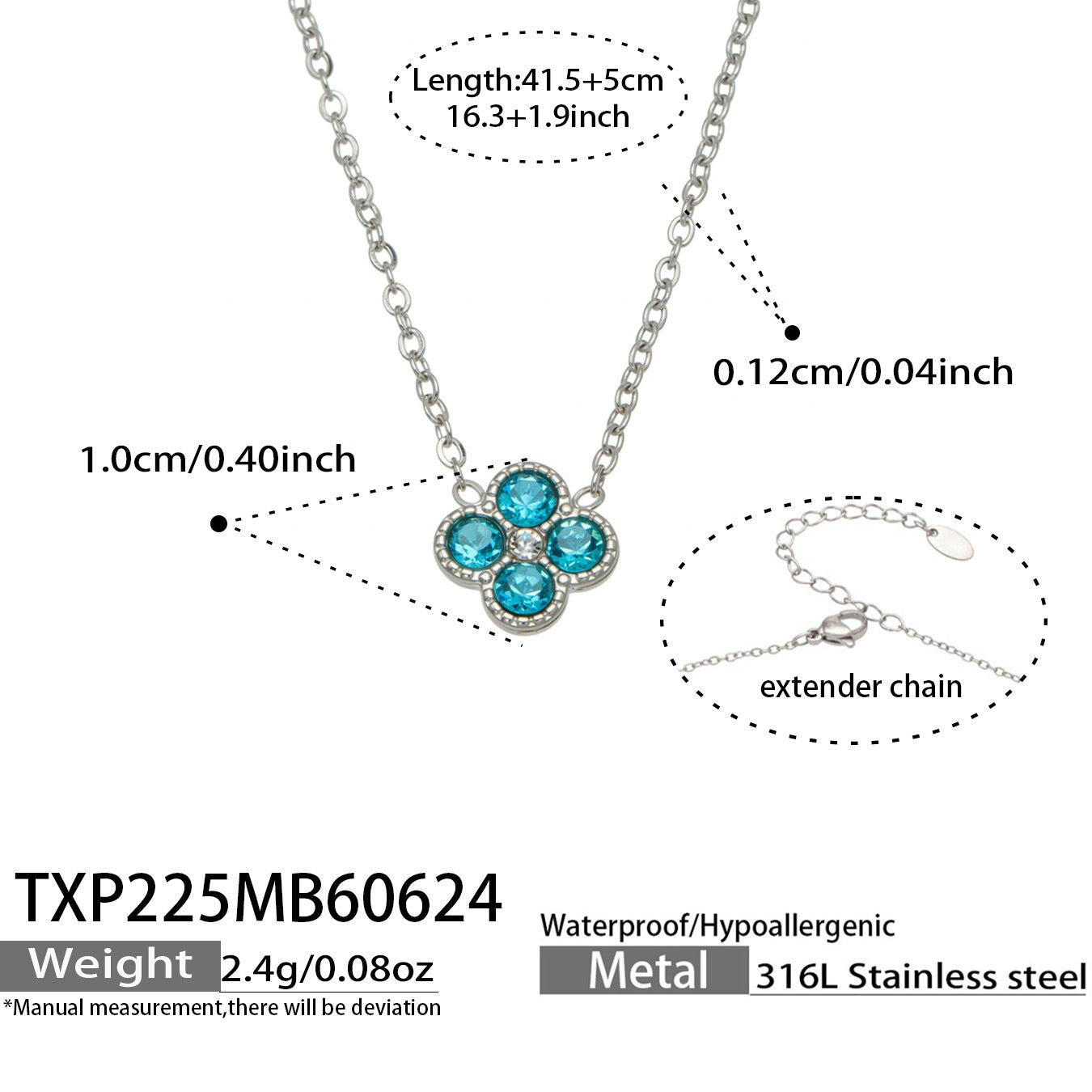 TXP225 gold tone white clover zircon necklace product image for 316L stainless steel jewelry wholesale