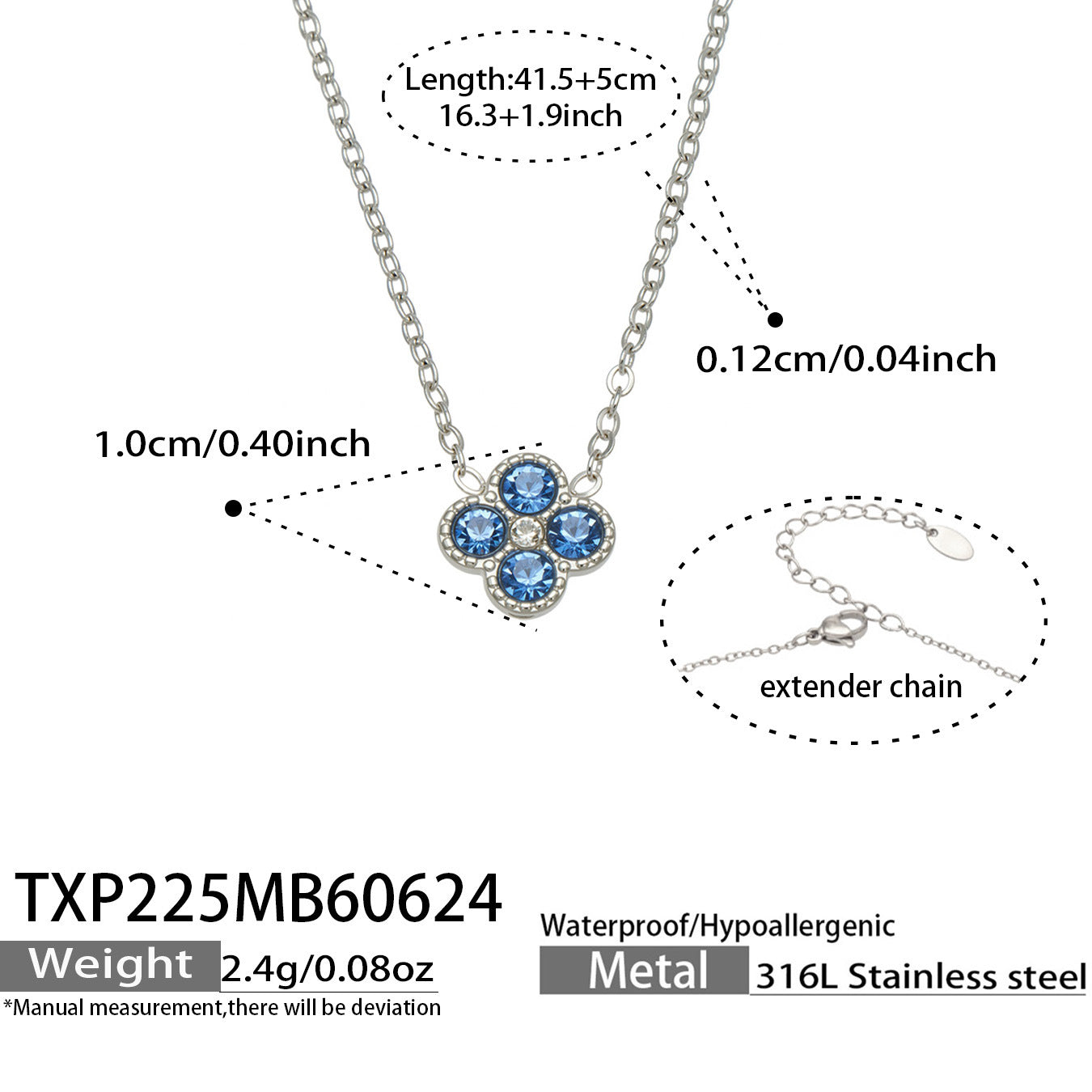 TXP225 steel tone black clover zircon necklace product image for 316L stainless steel jewelry wholesale