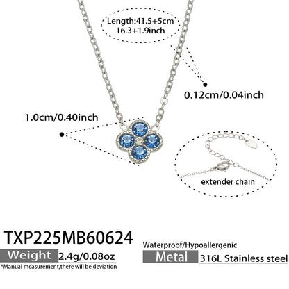 TXP225 steel tone black clover zircon necklace product image for 316L stainless steel jewelry wholesale