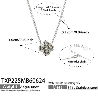 TXP225 steel tone green clover zircon necklace product image for 316L stainless steel jewelry wholesale