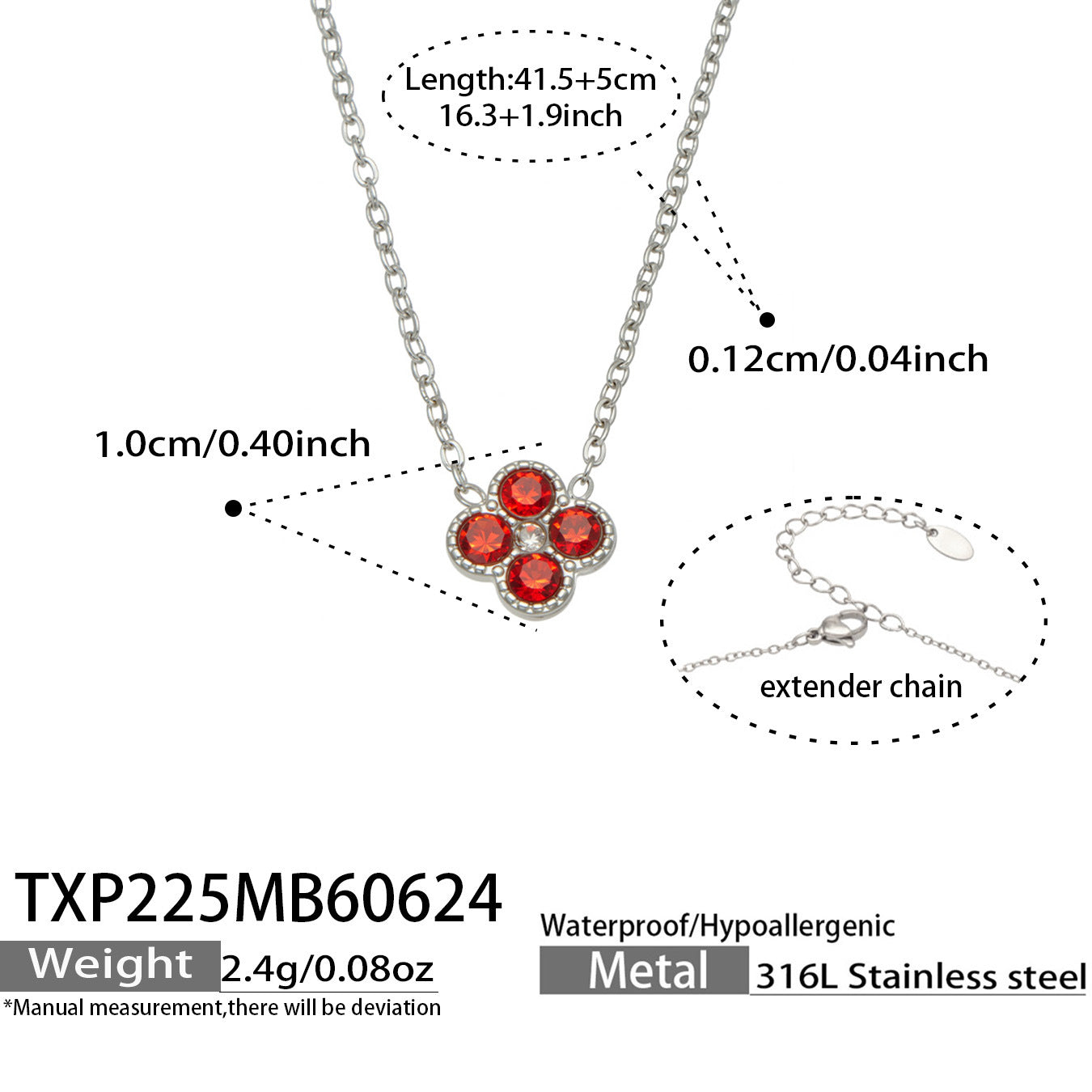 TXP225 steel tone pink clover zircon necklace product image for 316L stainless steel jewelry wholesale