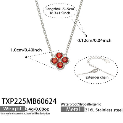 TXP225 steel tone pink clover zircon necklace product image for 316L stainless steel jewelry wholesale