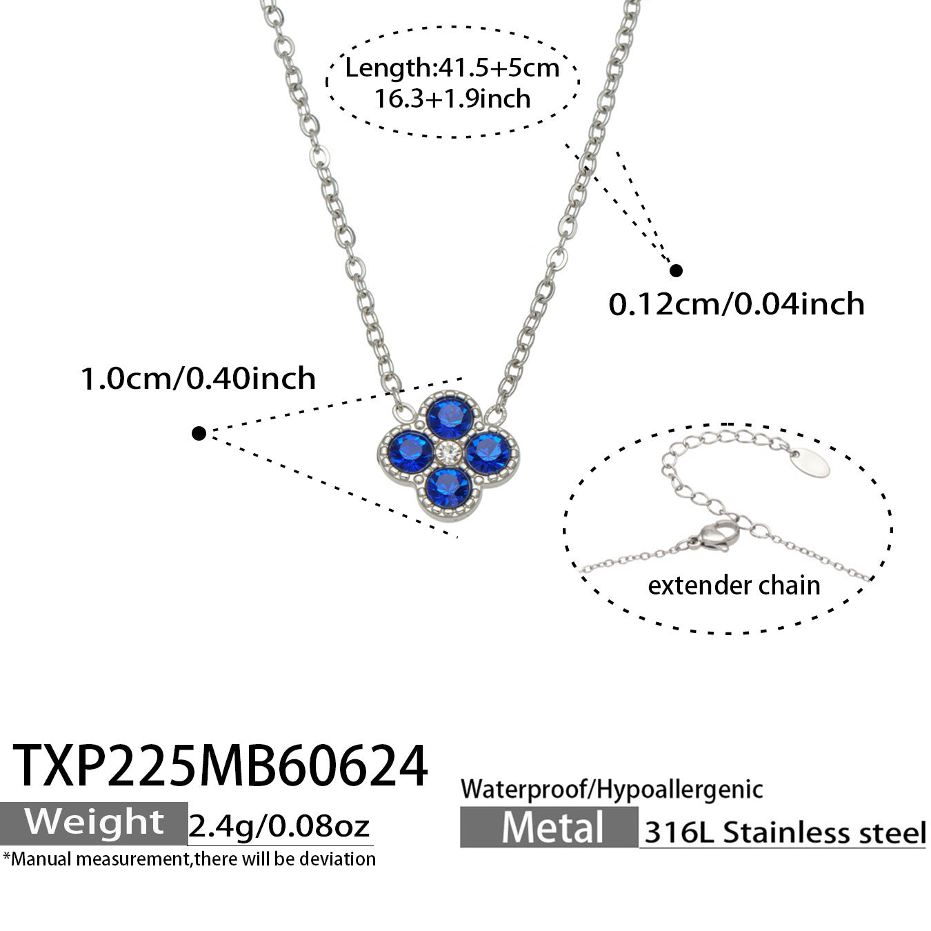 TXP225 steel tone rose clover zircon necklace product image for 316L stainless steel jewelry wholesale