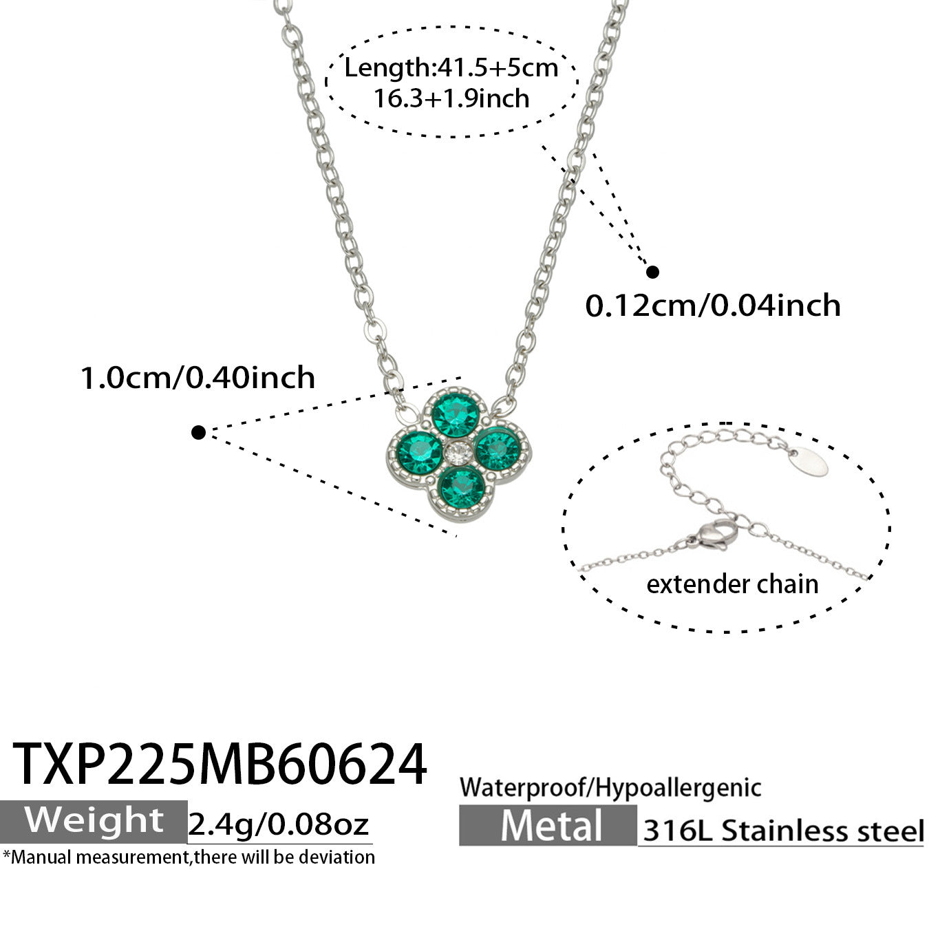 TXP225 steel tone blue clover zircon necklace product image for 316L stainless steel jewelry wholesale