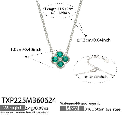 TXP225 steel tone blue clover zircon necklace product image for 316L stainless steel jewelry wholesale