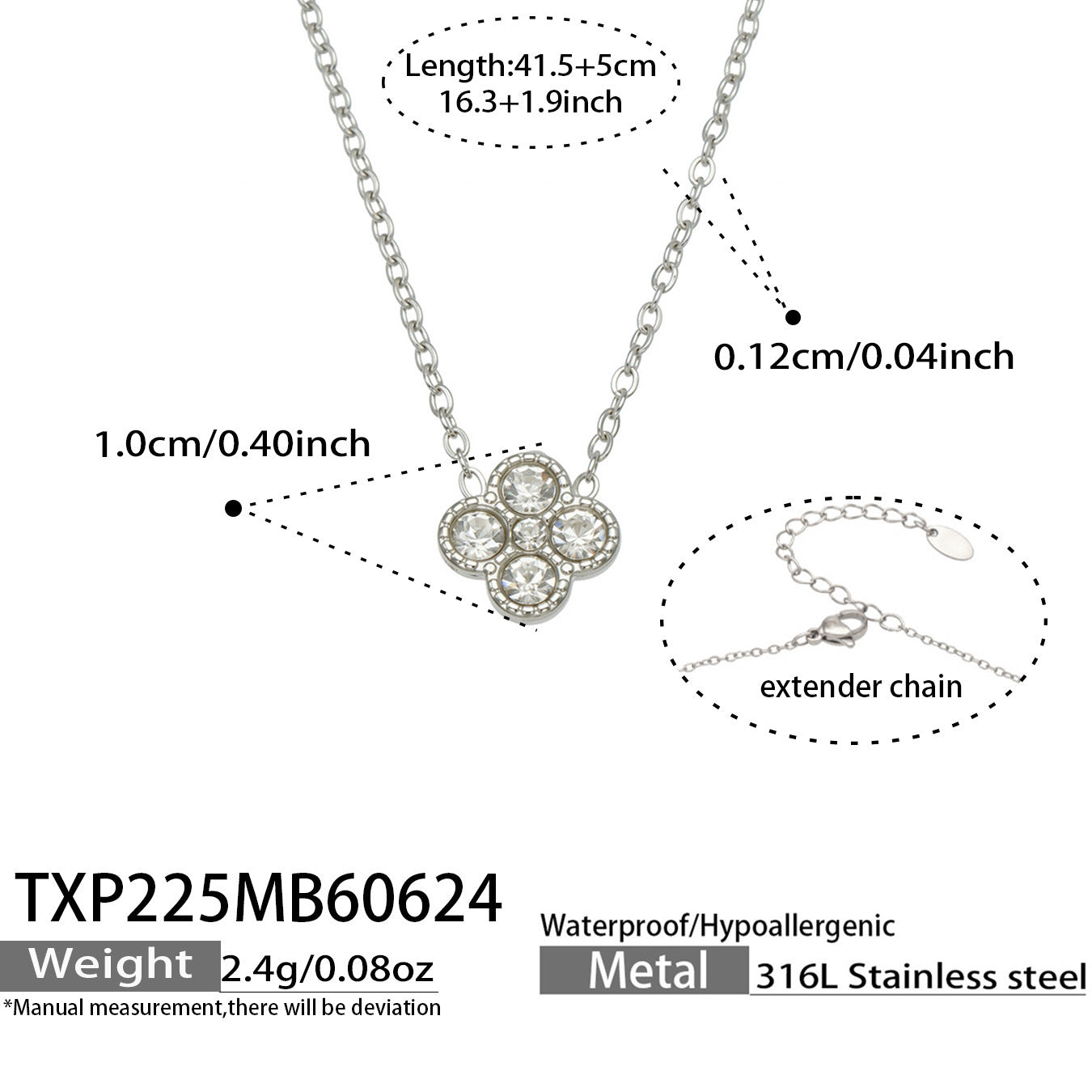 TXP225 steel tone sapphire blue clover zircon necklace product image for 316L stainless steel jewelry wholesale