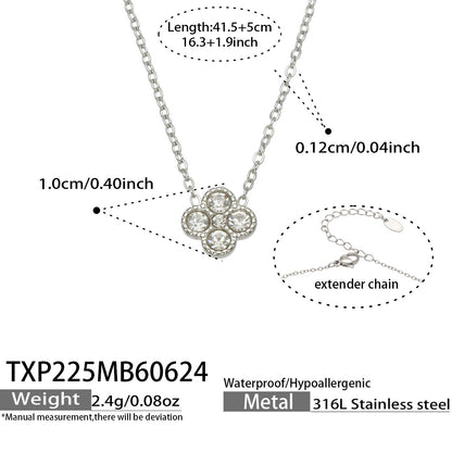 TXP225 steel tone sapphire blue clover zircon necklace product image for 316L stainless steel jewelry wholesale
