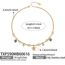 TXP590 gold turtle ocean charm necklace size card showing 41 plus 5cm length with 18K PVD gold finish