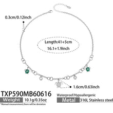 TXP590 steel turtle ocean charm necklace size card showing 41 plus 5cm length and stainless steel material