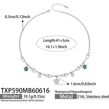 TXP590 steel turtle ocean charm necklace size card showing 41 plus 5cm length and stainless steel material