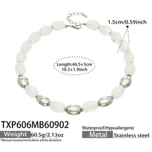 TXP606 White Resin Steel necklace with resin beads, polished 316L stainless steel accents and 46.5+5 cm length details