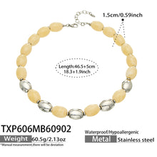 TXP606 Yellow Resin Steel necklace with resin beads, polished 316L stainless steel accents and 46.5+5 cm length details