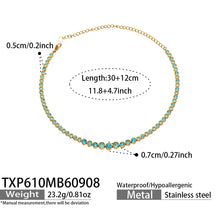 TXP610 blue zircon gold-tone necklace size details, 30+12 cm