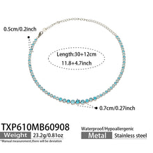 TXP610 blue zircon steel-tone necklace size details, 30+12 cm