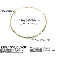 TXP610 green zircon gold-tone necklace size details, 30+12 cm
