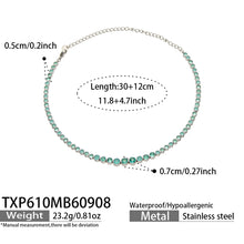 TXP610 green zircon steel-tone necklace size details, 30+12 cm