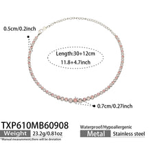 TXP610 pink zircon steel-tone necklace size details, 30+12 cm