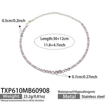 TXP610 purple zircon steel-tone necklace size details, 30+12 cm